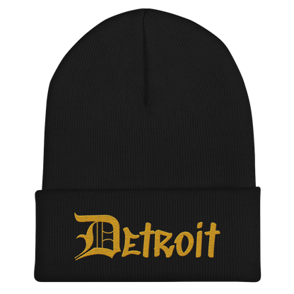 'Detroit' Cuffed Beanie (OED Tag Font) | Gold