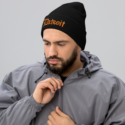 'Detroit' Cuffed Beanie (OED Tag Font) | Orange