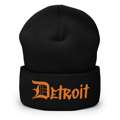 'Detroit' Cuffed Beanie (OED Tag Font) | Orange