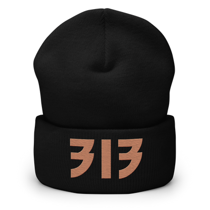 Detroit '313' Cuffed Beanie (Glam Font) | Copper