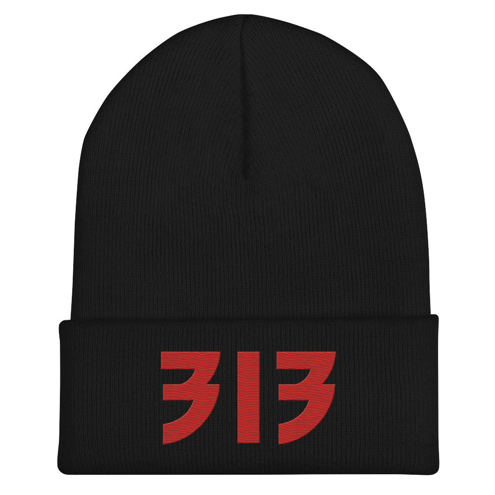 Detroit '313' Cuffed Beanie (Glam Font) | Red