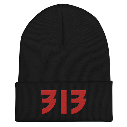 Detroit '313' Cuffed Beanie (Glam Font) | Red