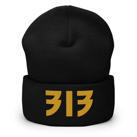 Detroit '313' Cuffed Beanie (Glam Font) | Gold