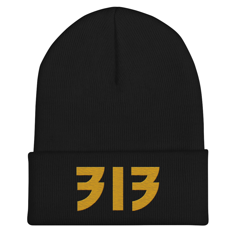 Detroit '313' Cuffed Beanie (Glam Font) | Gold