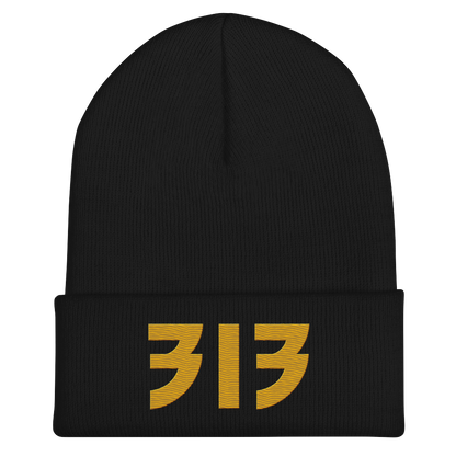 Detroit '313' Cuffed Beanie (Glam Font) | Gold