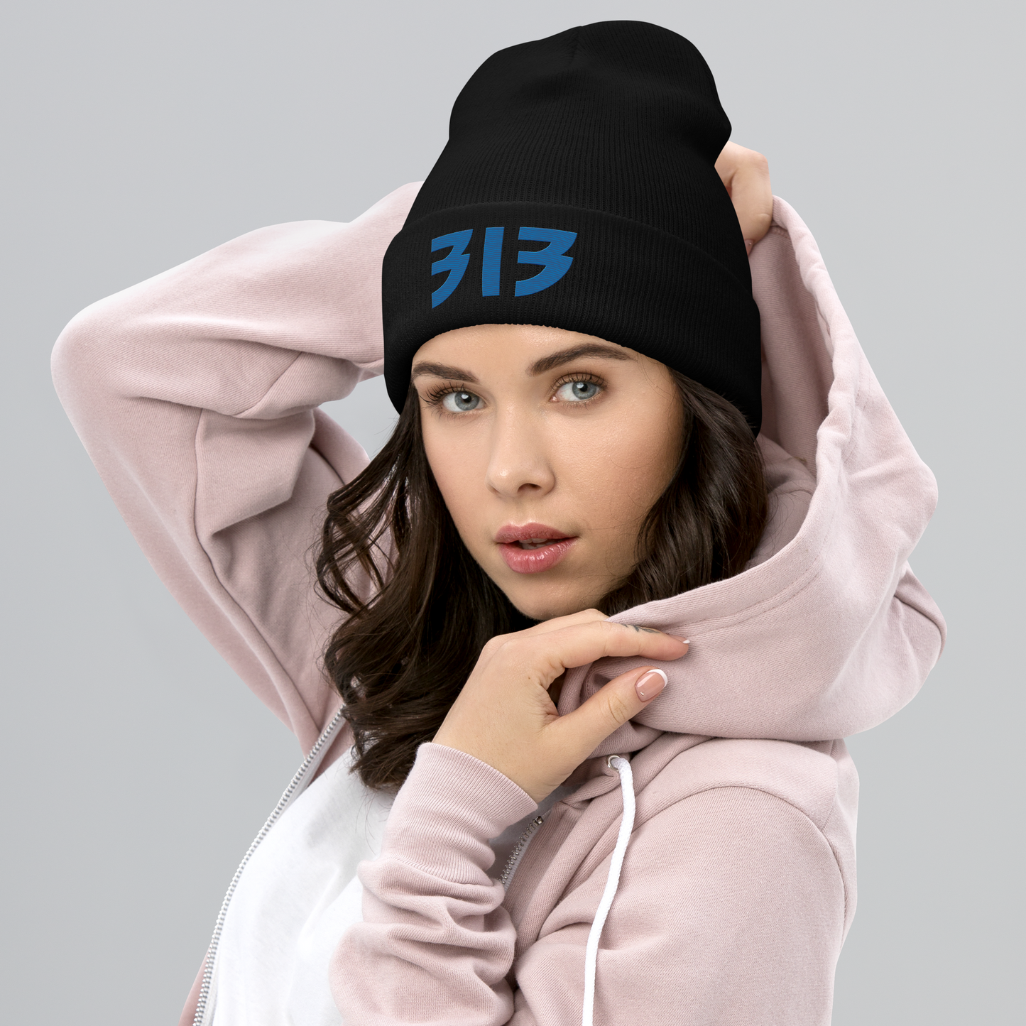 Detroit '313' Cuffed Beanie (Glam Font) | Azure