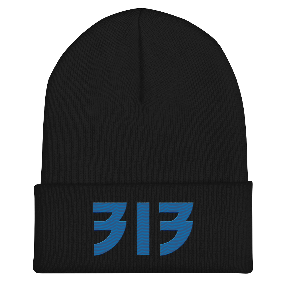 Detroit '313' Cuffed Beanie (Glam Font) | Azure