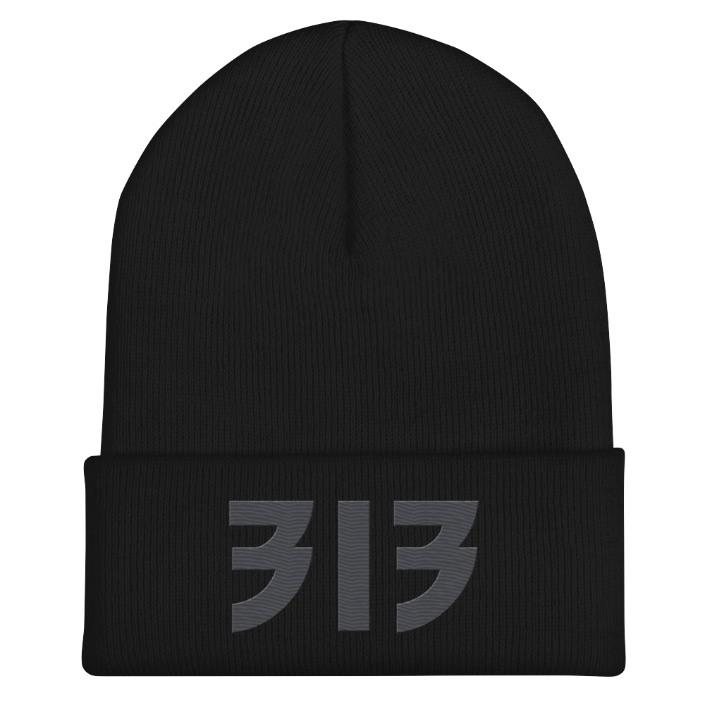 Detroit '313' Cuffed Beanie (Glam Font) | Iron Ore Grey