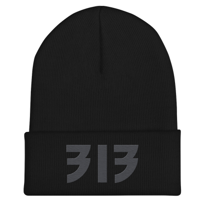 Detroit '313' Cuffed Beanie (Glam Font) | Iron Ore Grey