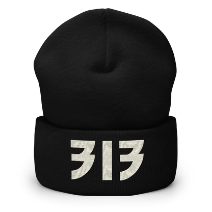 Detroit '313' Cuffed Beanie (Glam Font) | Ivory White