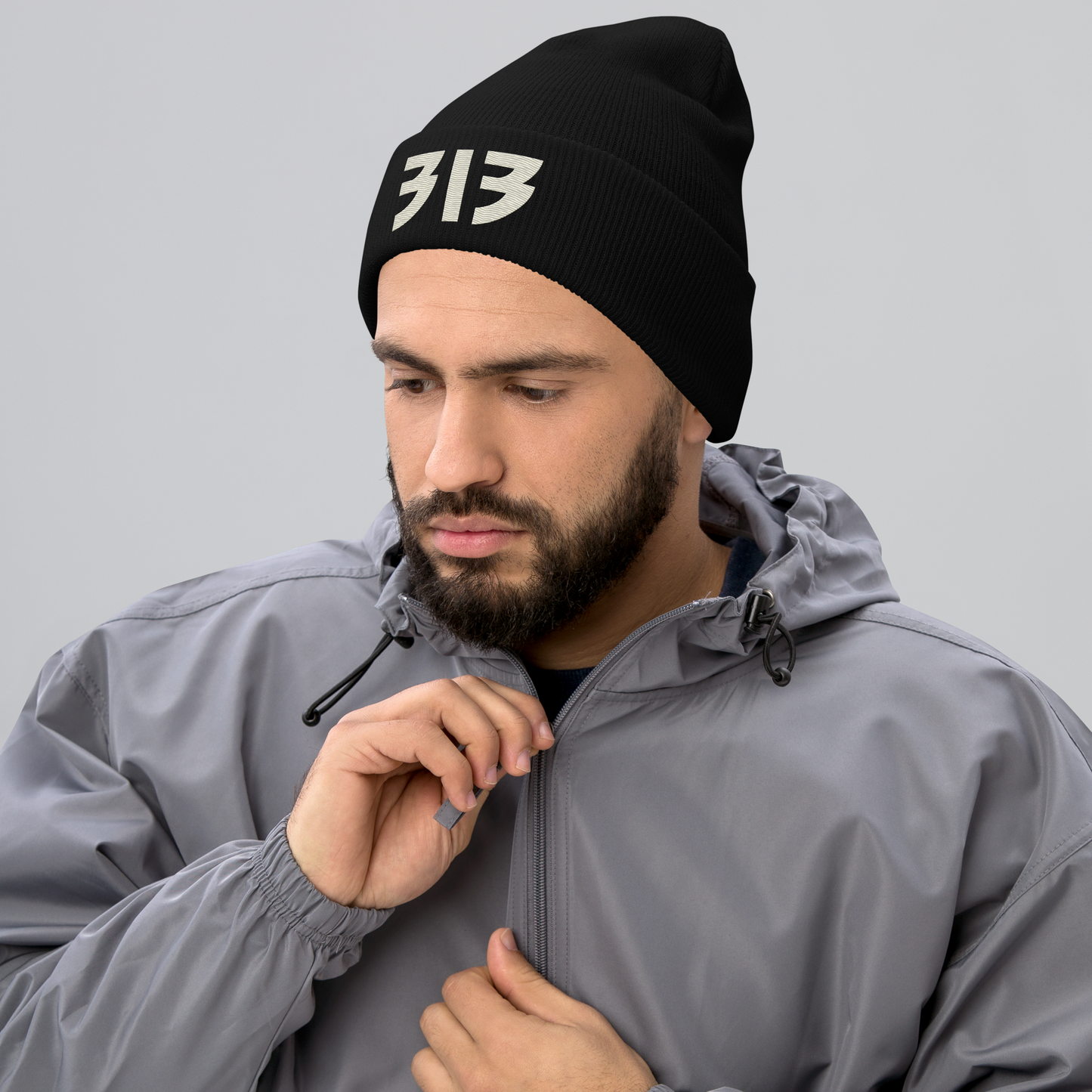 Detroit '313' Cuffed Beanie (Glam Font) | Ivory White