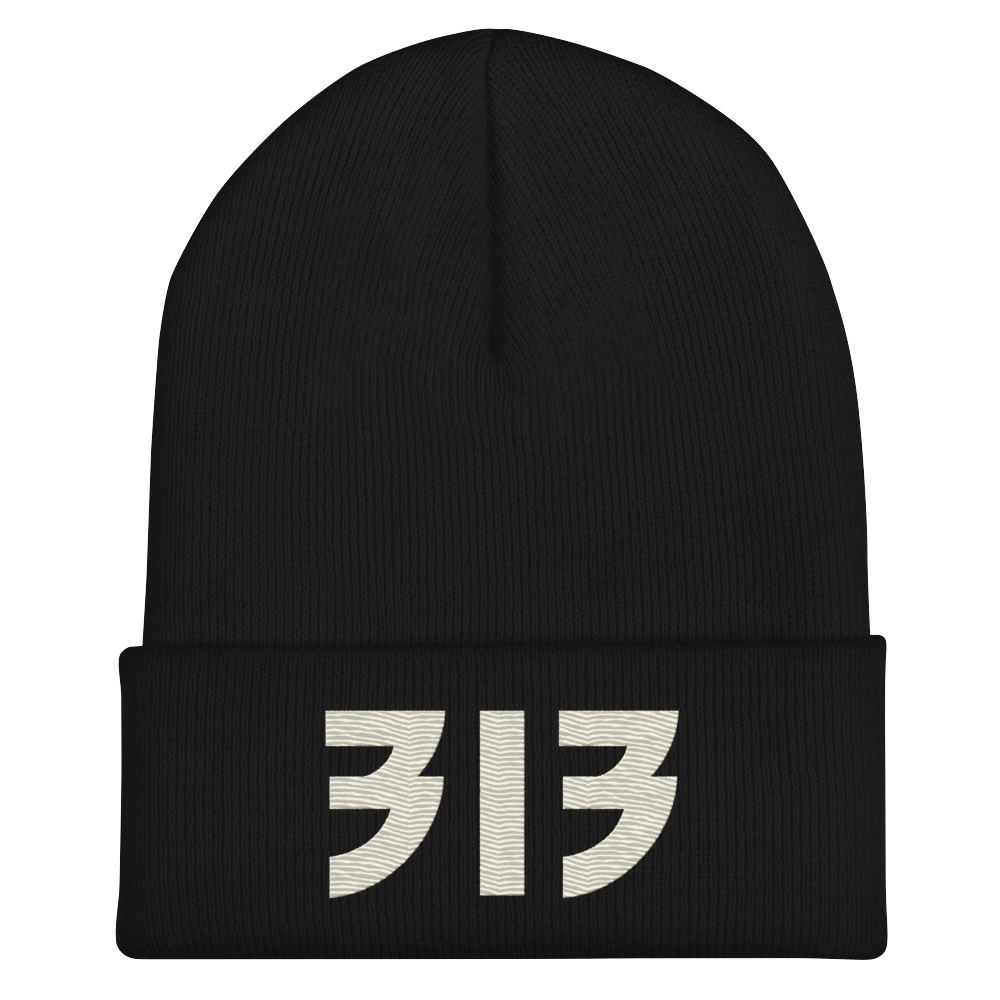 Detroit '313' Cuffed Beanie (Glam Font) | Ivory White