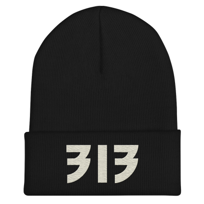 Detroit '313' Cuffed Beanie (Glam Font) | Ivory White