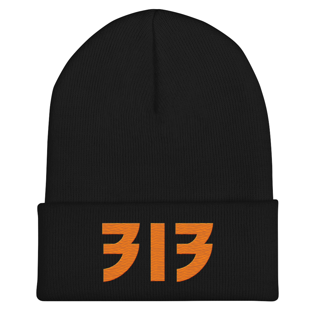 Detroit '313' Cuffed Beanie (Glam Font) | Orange