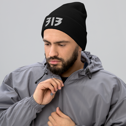 Detroit '313' Cuffed Beanie (Glam Font) | Platinum