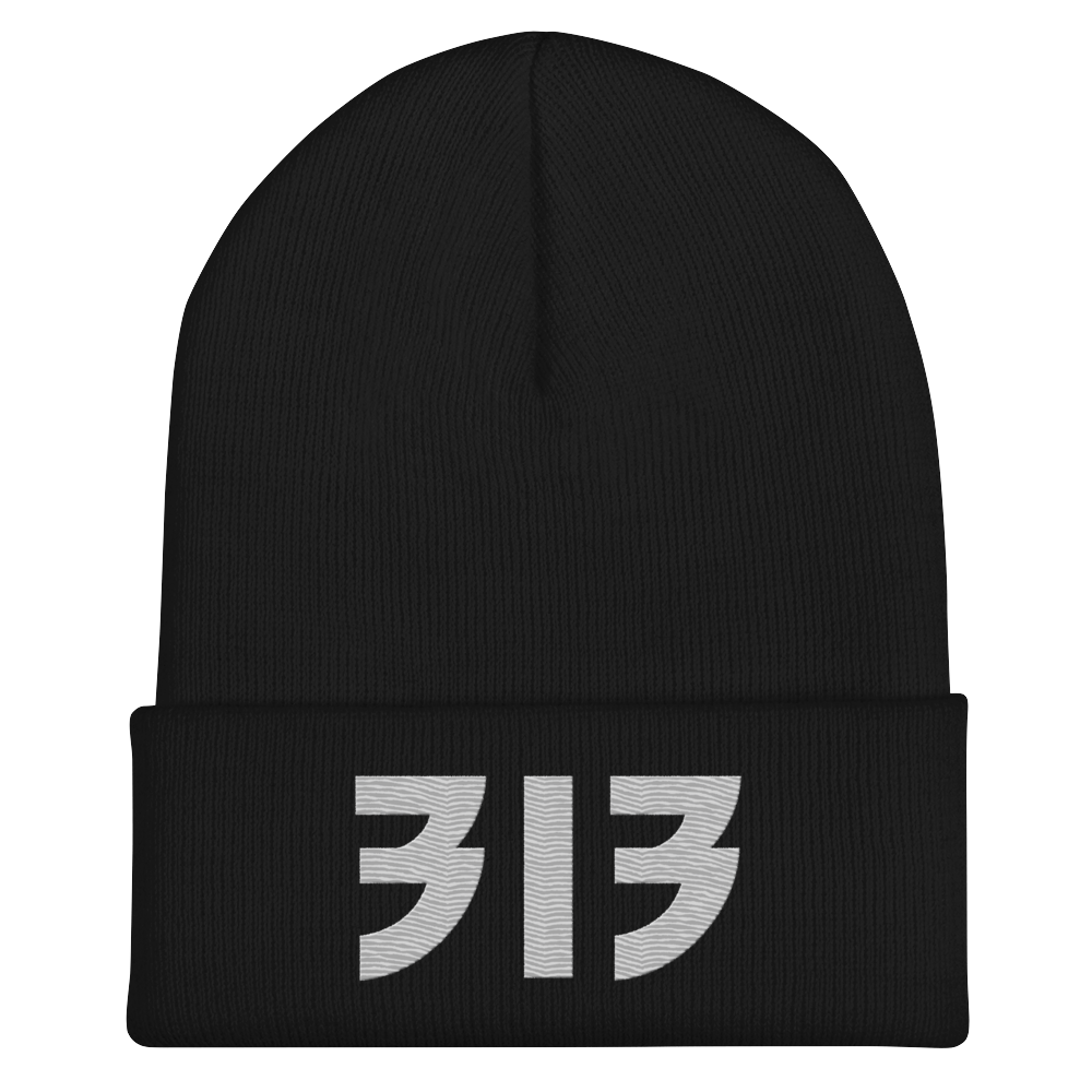 Detroit '313' Cuffed Beanie (Glam Font) | Platinum