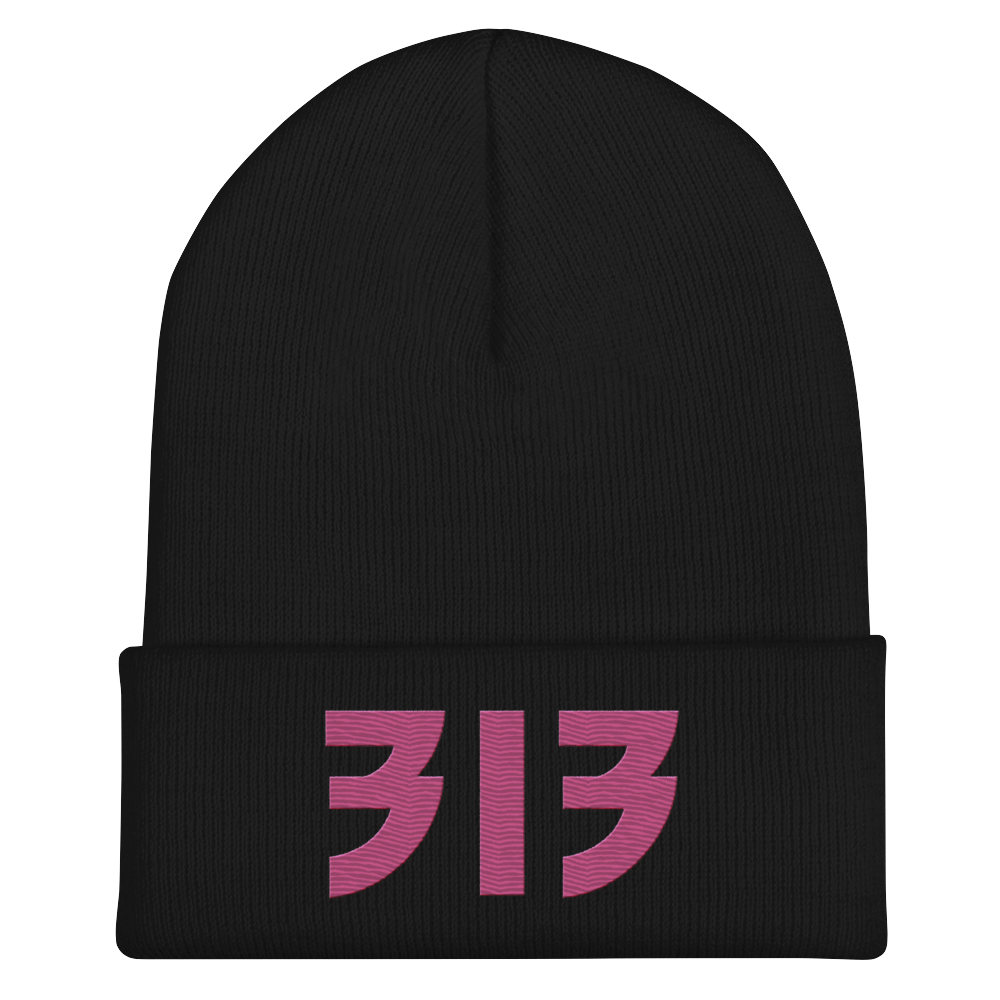 Detroit '313' Cuffed Beanie (Glam Font) | Apple Blossom Pink