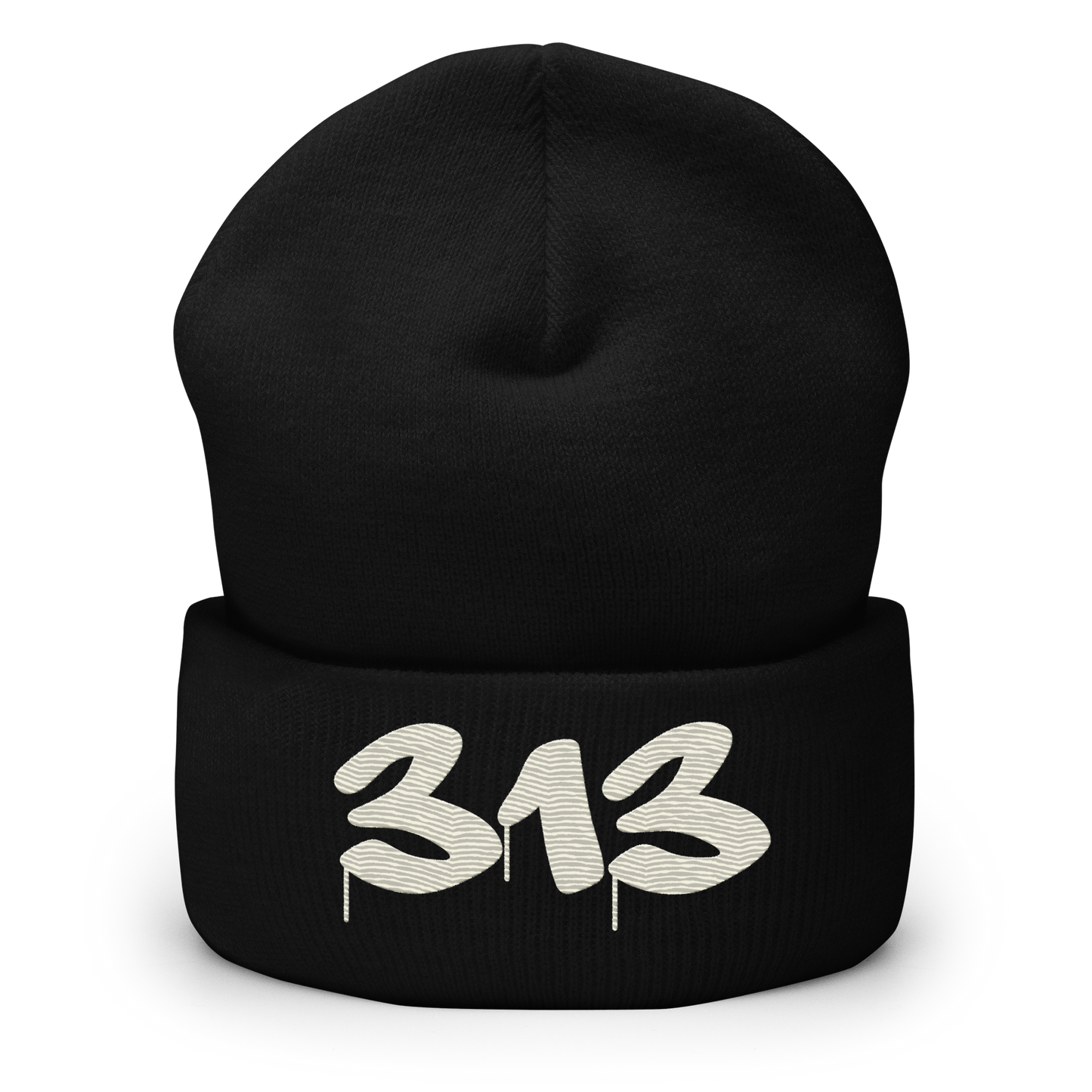 Detroit '313' Cuffed Beanie (Tag Font) | Ivory White