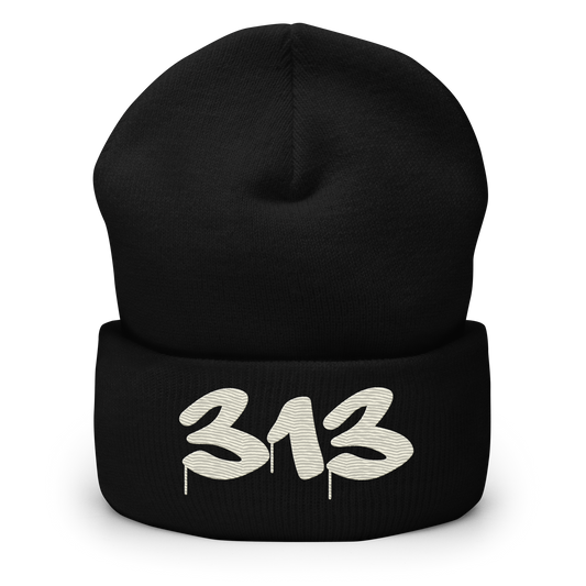 Detroit '313' Cuffed Beanie (Tag Font) | Ivory White