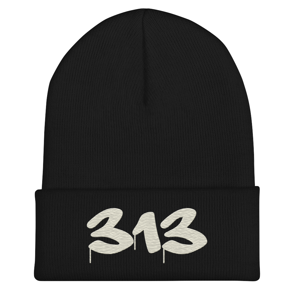 Detroit '313' Cuffed Beanie (Tag Font) | Ivory White