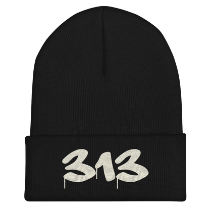 Detroit '313' Cuffed Beanie (Tag Font) | Ivory White