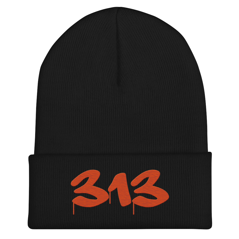 Detroit '313' Cuffed Beanie (Tag Font) | Orange