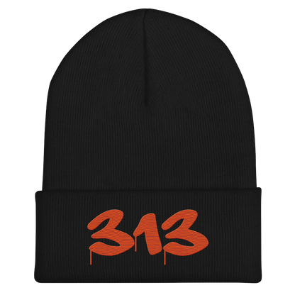 Detroit '313' Cuffed Beanie (Tag Font) | Orange