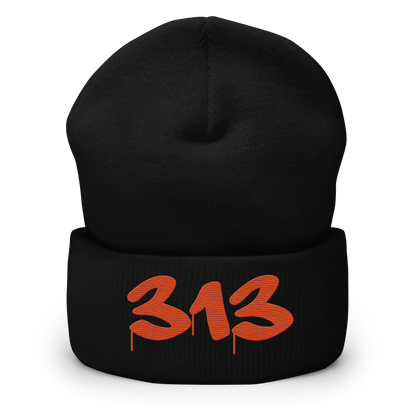 Detroit '313' Cuffed Beanie (Tag Font) | Orange