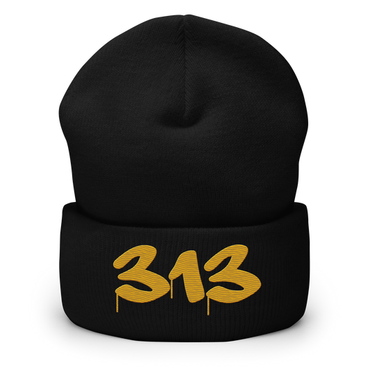 Detroit '313' Cuffed Beanie (Tag Font) | Gold