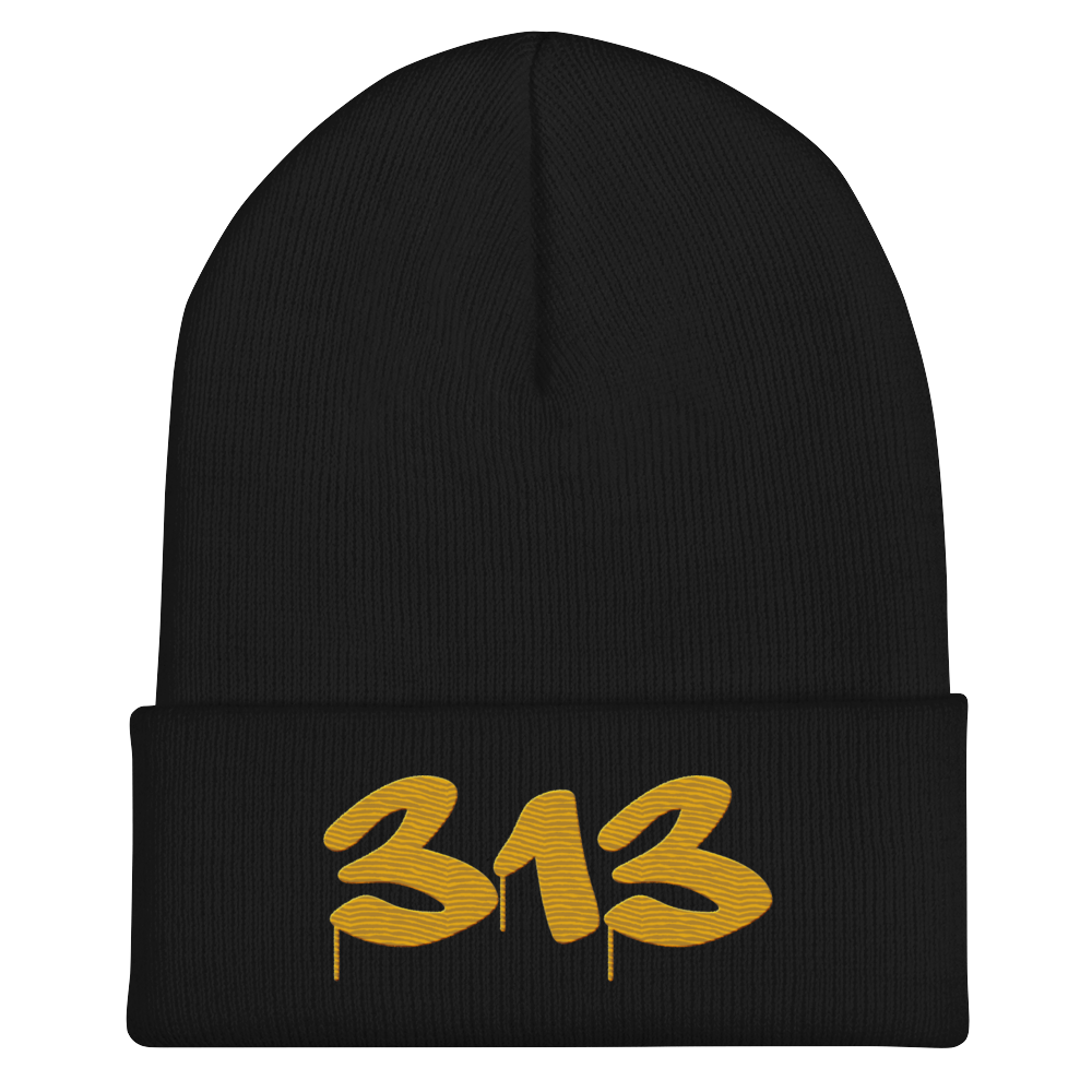 Detroit '313' Cuffed Beanie (Tag Font) | Gold