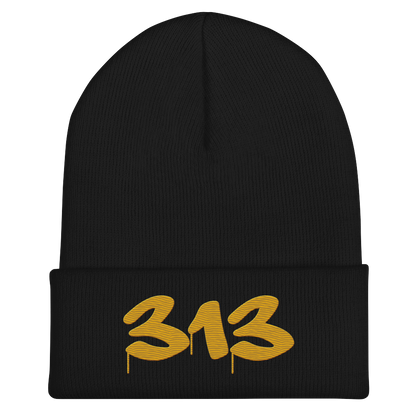 Detroit '313' Cuffed Beanie (Tag Font) | Gold