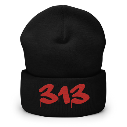 Detroit '313' Cuffed Beanie (Tag Font) | Aliform Red