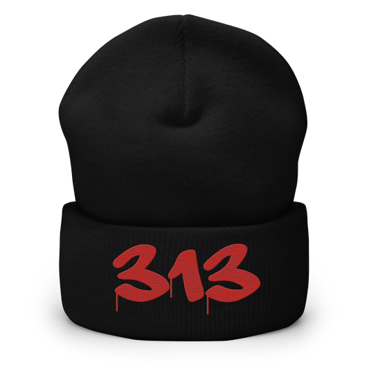 Detroit '313' Cuffed Beanie (Tag Font) | Aliform Red