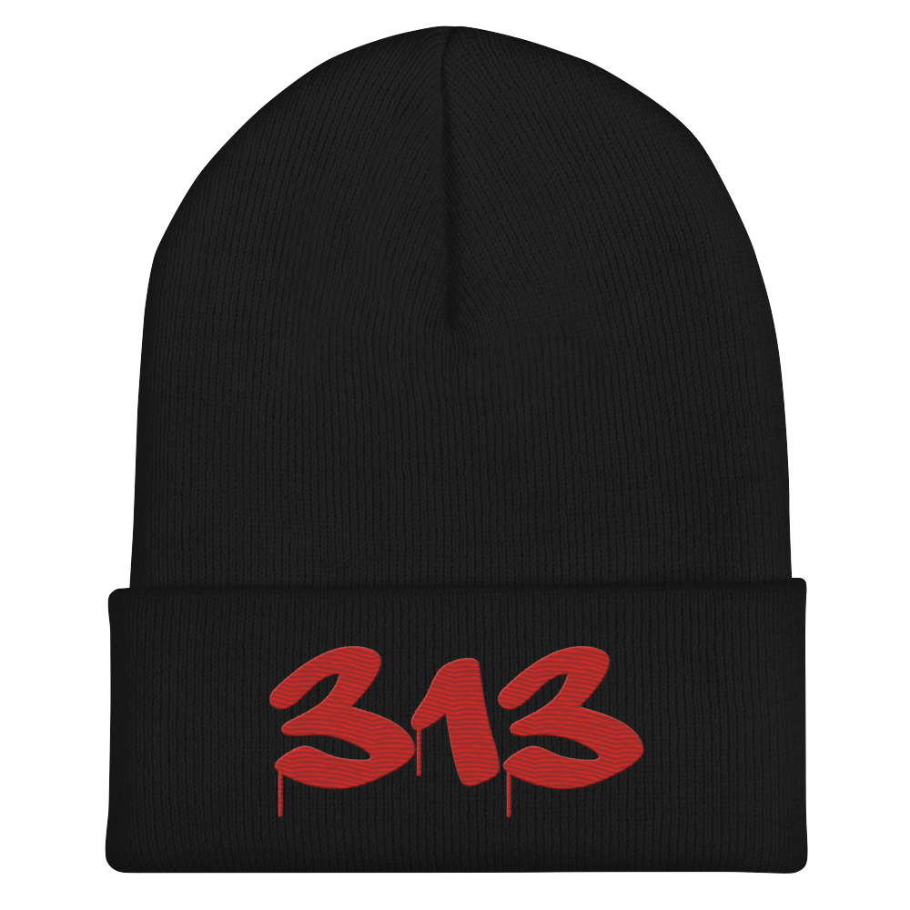 Detroit '313' Cuffed Beanie (Tag Font) | Aliform Red