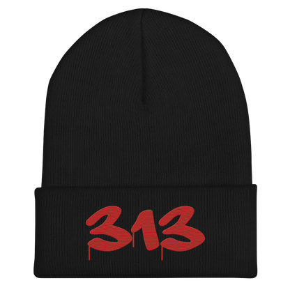 Detroit '313' Cuffed Beanie (Tag Font) | Aliform Red