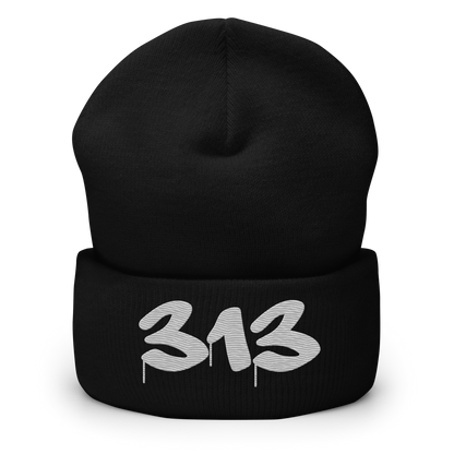 Detroit '313' Cuffed Beanie (Tag Font) | Platinum