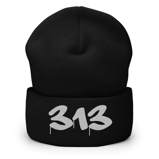 Detroit '313' Cuffed Beanie (Tag Font) | Platinum