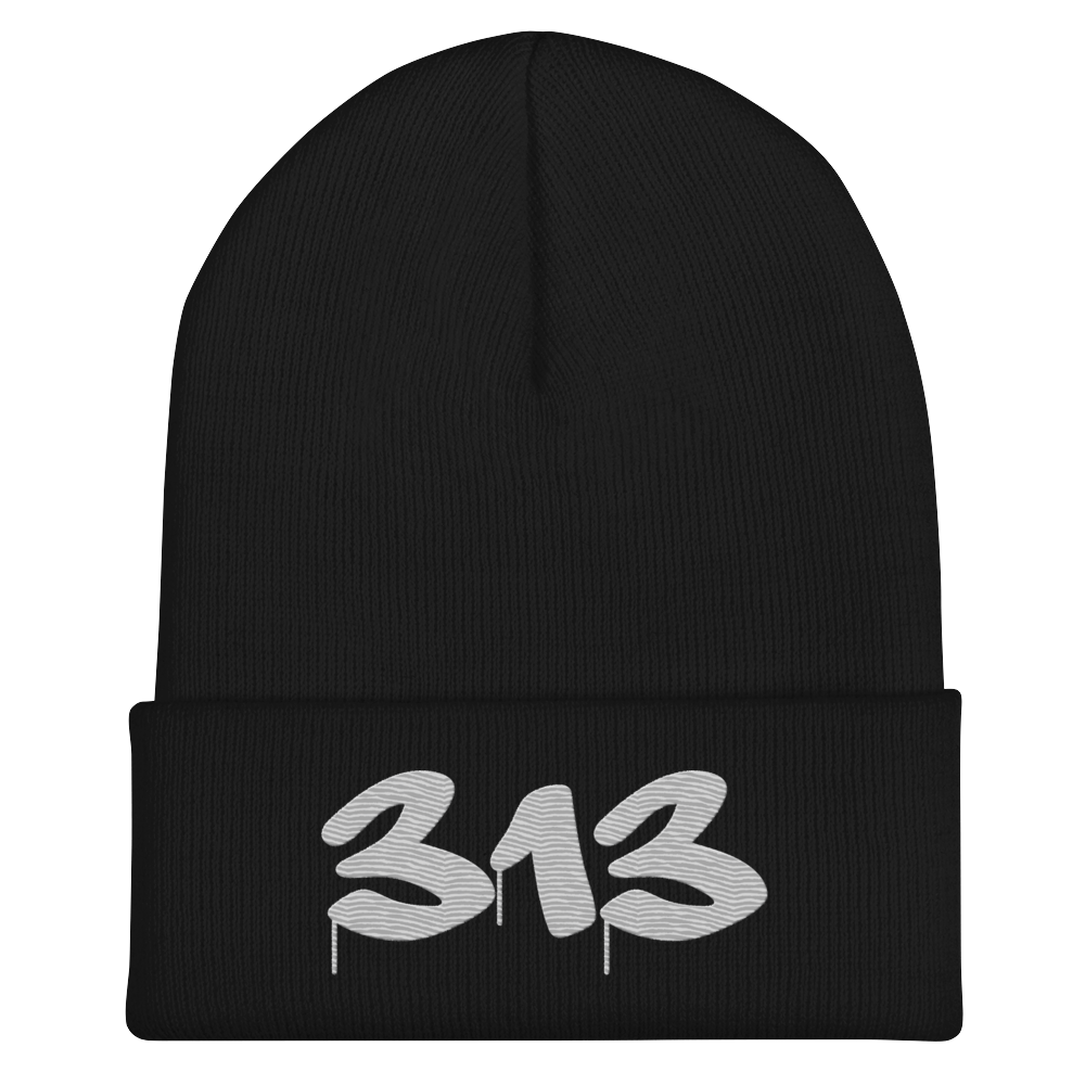 Detroit '313' Cuffed Beanie (Tag Font) | Platinum