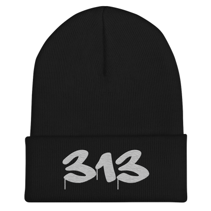 Detroit '313' Cuffed Beanie (Tag Font) | Platinum