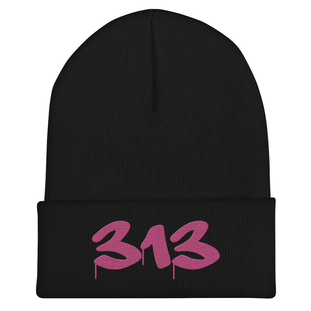 Detroit '313' Cuffed Beanie (Tag Font) | Apple Blossom Pink