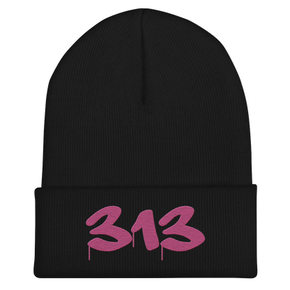 Detroit '313' Cuffed Beanie (Tag Font) | Apple Blossom Pink