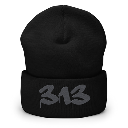 Detroit '313' Cuffed Beanie (Tag Font) | Iron Ore Grey