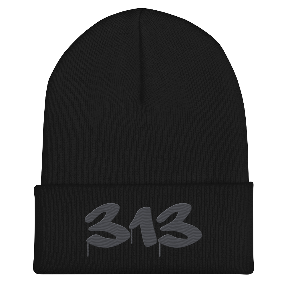 Detroit '313' Cuffed Beanie (Tag Font) | Iron Ore Grey