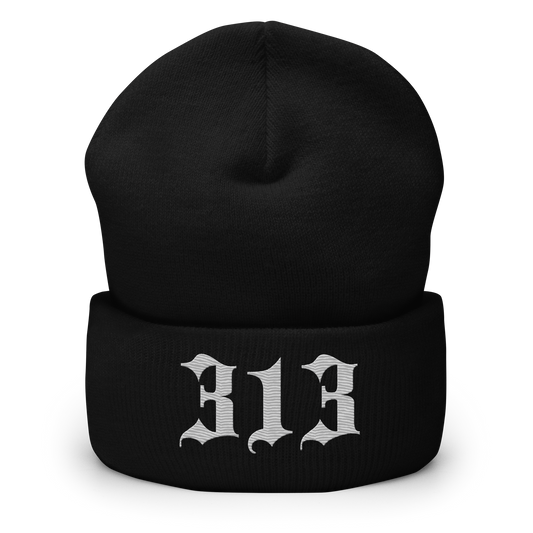 Detroit '313' Cuffed Beanie (Old English Font) | Platinum