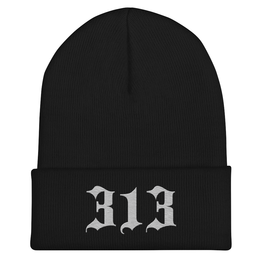 Detroit '313' Cuffed Beanie (Old English Font) | Platinum