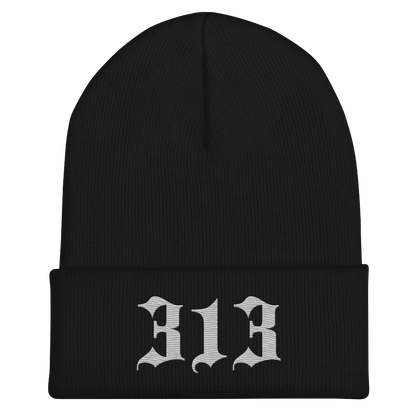 Detroit '313' Cuffed Beanie (Old English Font) | Platinum