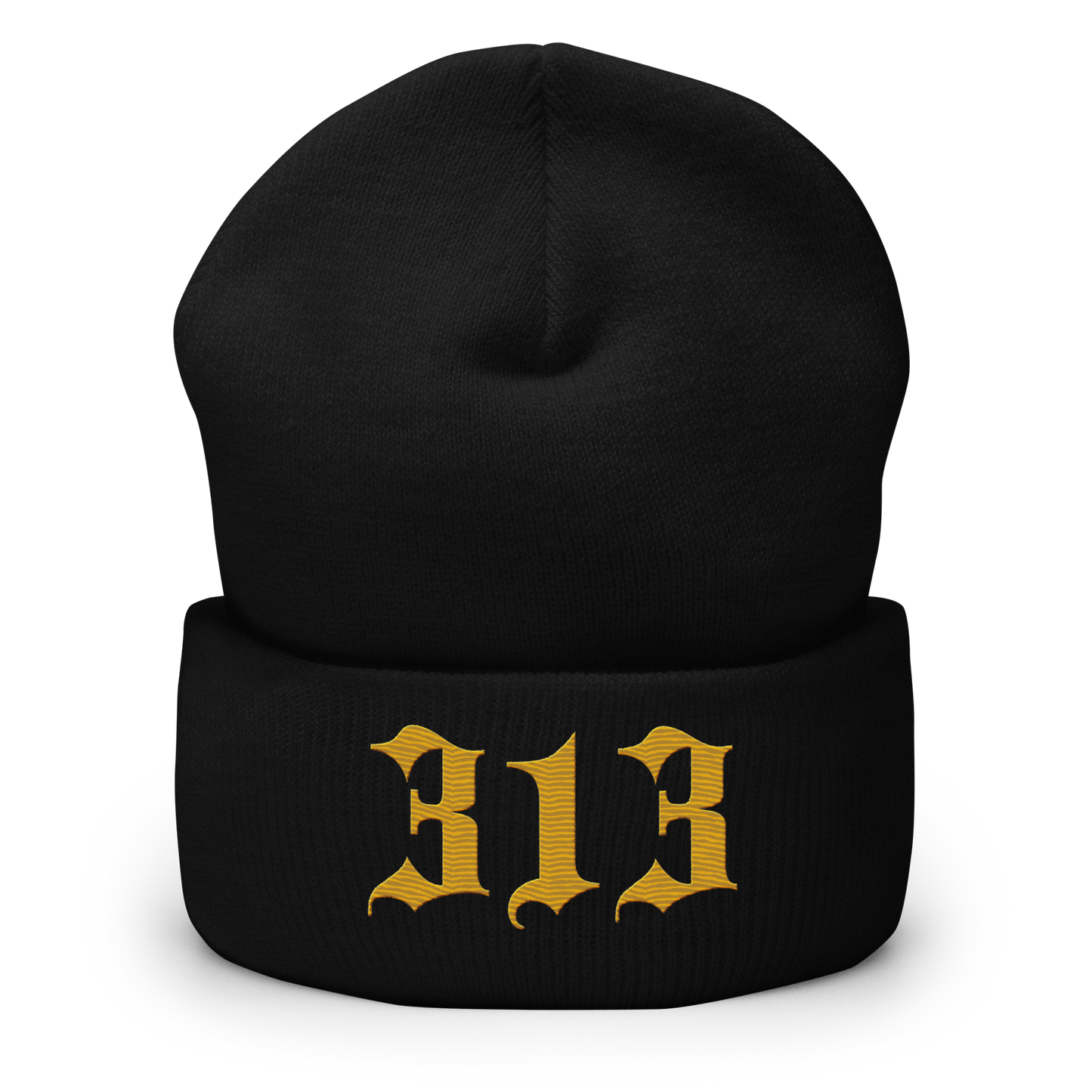 Detroit '313' Cuffed Beanie (Old English Font) | Gold