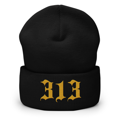 Detroit '313' Cuffed Beanie (Old English Font) | Gold