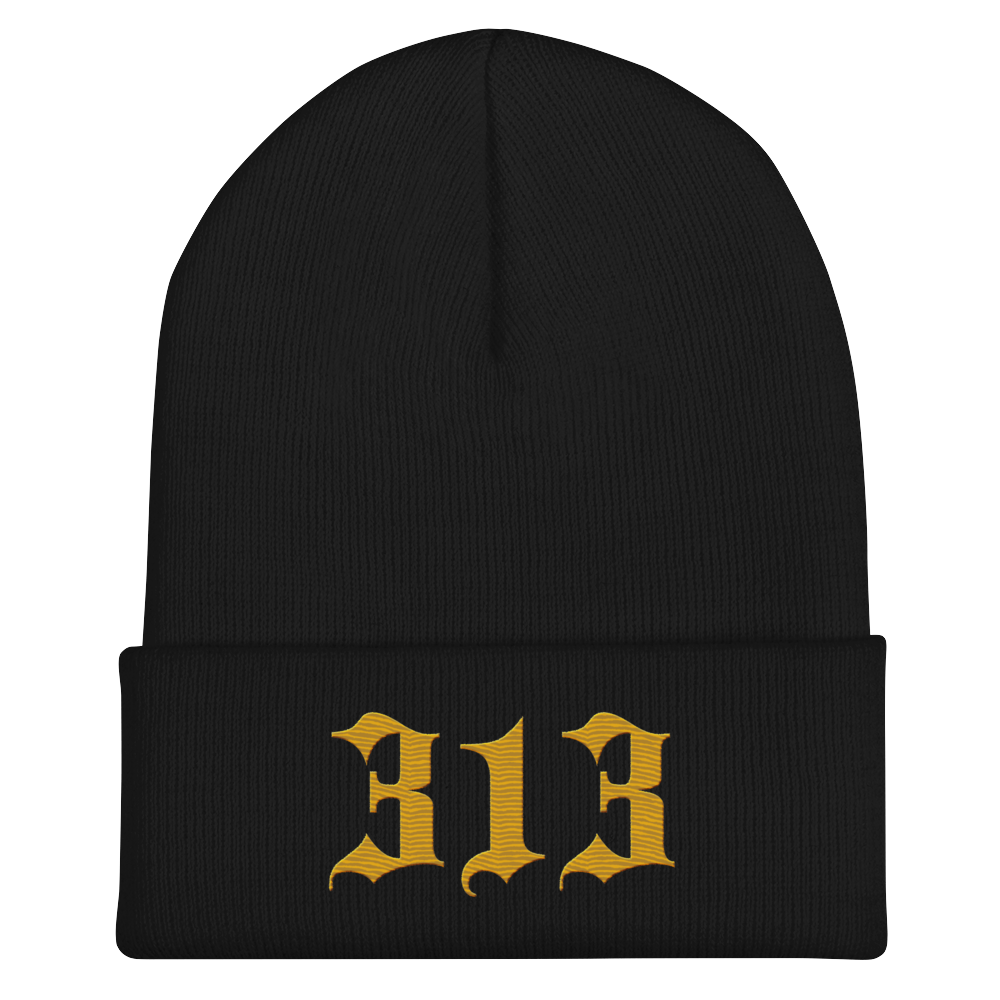 Detroit '313' Cuffed Beanie (Old English Font) | Gold