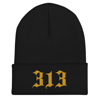 Detroit '313' Cuffed Beanie (Old English Font) | Gold